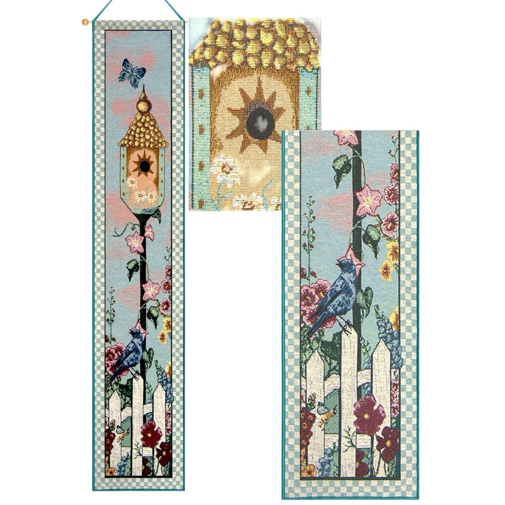 Vintage bird birdhouse butterfly garden tapestry wall hanging floral green house